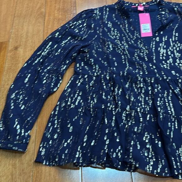 NWT Lilly Pulitzer Women's Sarita Long Sleeve Silk Metallic Baby Doll size 6 - Picture 4 of 8